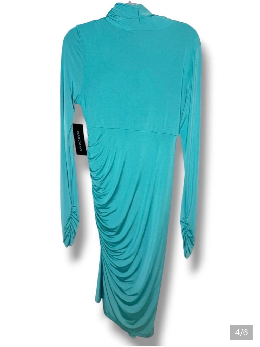 Marciano Turquoise Long-Sleeve Ruched Midi Dress